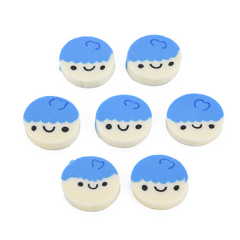 Handmade Polymer Clay Cabochons, Flat Round with Expression, Cornflower Blue, 9.5x2mm, about 235pcs/50g