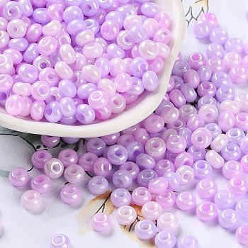 Glass Seed Beads, Opaque Colours Luster, Round, Violet, 5~5.5x3~3.5mm, Hole: 1.5~1.6mm, about 3488pcs/pound