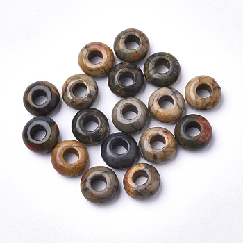 Natural Polychrome Jasper/Picasso Stone/Picasso Jasper European Large Hole Beads, Rondelle, 13~14x7~8mm, Hole: 5mm