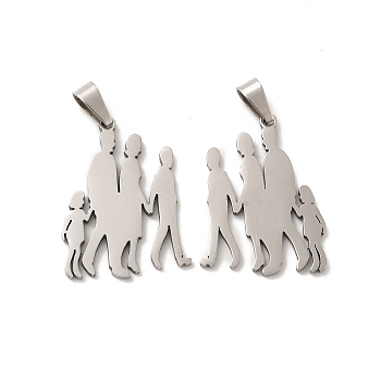 201 Stainless Steel Pendants, Family Charms, Stainless Steel Color, 27x19.8x1.4mm, Hole: 6.5x3.3mm