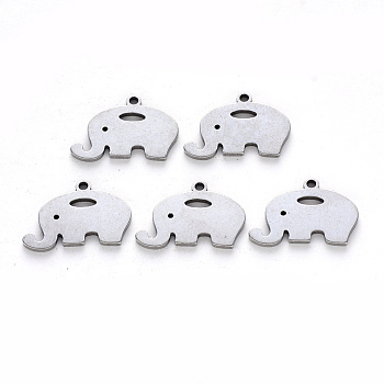 304 Stainless Steel Pendants, Laser Cut, Elephant, Stainless Steel Color, 12x17x1mm, Hole: 1.4mm