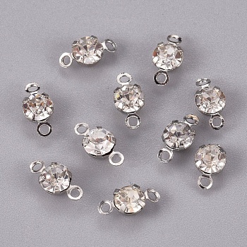 Platinum Tone Clear Color Brass Middle East Rhinestone Links connectors, Nickel Free, 8.5x4.5x3.5mm, Hole: 0.8mm