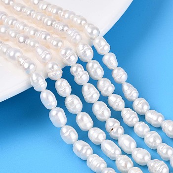 Natural Cultured Freshwater Pearl Beads Strands, Rice, Creamy White, 5~7.5x4.5~5mm, Hole: 0.4~0.5mm, about 55~58pcs/strand, 13.98~14.17''(35.5~36cm)