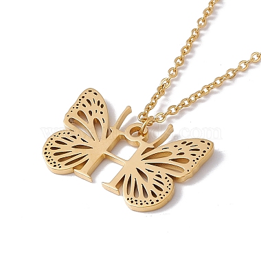Initial Letter with Butterfly Pendant Necklace(NJEW-C026-01G-H)-3