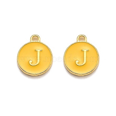 Golden Yellow Flat Round Alloy+Enamel Charms