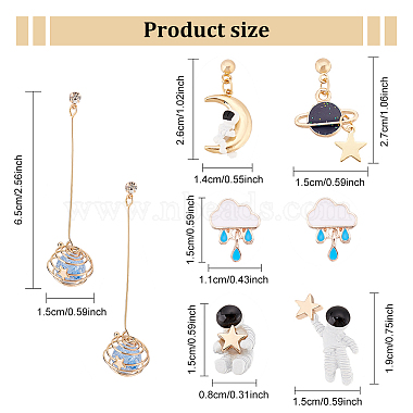 Anattasoul 4 paires 4 style spaceman & moon & star alliage émail boucles d'oreilles ensemble(EJEW-AN0001-42)-2