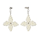 Glass Pearl Braided Star Stud Earrings(EJEW-JE04982-01)-3