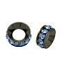 Brass Rhinestone Spacer Beads, Grade A, Rondelle, Gunmetal, Light Sapphire, about 10mm in diameter, 4.2mm thick, hole: 4.2mm
