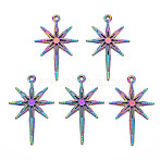 201 Stainless Steel Pendants, 8 Pointed Star, Rainbow Color, 39.5x25x1.5mm, Hole: 2mm(STAS-S119-062)