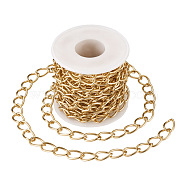 Decorative Chain Aluminium Twisted Chains Curb Chains, Unwelded, with Spool, Golden, 15x10x2mm, 5m/roll(CHA-TA0001-07G)