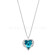 Stainless Steel Box Chain Necklaces, Heart Pendant Necklaces Micro Pave Cubic Zirconia(TD4456)