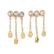 304 Stainless Steel Tassel Chain Stud Earrings, with Crystal Rhinestone, for Women, Golden, 24x12mm, Pin: 0.7mm(EJEW-C055-04G)