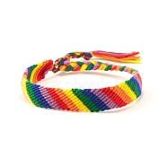 Rainbow Pride Flag Polyester Woven Braided Cord Bracelet, Adjustable Bracelets, Colorful, 6-1/4~12-5/8 inch(16~32cm)(PW-WG85989-05)