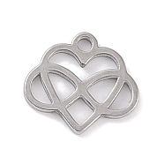 Non-Tarnish 304 Stainless Steel Charms, Laser Cut, Stainless Steel Color, Heart with Infinity, 9x10x1mm, Hole: 1mm(STAS-K286-01A-P)