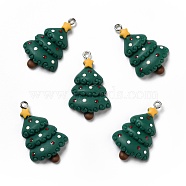 Opaque Resin Pendants, with Platinum Tone Iron Loops, Christams Tree, Dark Green, 32.5x20x5mm, Hole: 2mm(RESI-D055-117P)