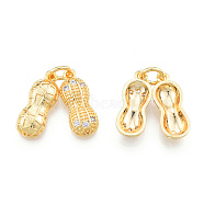 Brass Pendants, with Crystal Rhinestone, Nickel Free, with Jump Ring, Peanut, Real 18K Gold Plated, 18x7x7mm, Hole: 4mm(KK-N259-58)