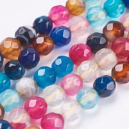 Natural Agate Beads Strands, Faceted, Round, Dyed, Mixed Color, 4mm, Hole: 0.5mm, about 92pcs/strand, 14.7 inch(37.4cm)(G-P365-03-4mm)