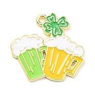 Saint Patrick's Day Alloy Enamel Pendants, Light Gold, Beer Cup, 25x26x1.5mm, Hole: 1.8mm(ENAM-P251-B04-LG)