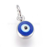 Enamel Brass Charms, with Jump Ring, Evil Eye, Blue, Platinum, 8x6x4mm, Hole: 3.5mm(KK-G364-19P-01)