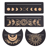 Gorgecraft 2 Sets 2 Style Wooden Tarot Card Stand Holder, Tarot Card Altar Stand, for Witch Divination Tools, Moon & Rectangle, Black, 75~103x124~250x3.5~4mm, 2pcs/set, 1 set/style(DJEW-GF0001-46A-01)