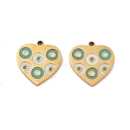 Ion Plating(IP) 316 Surgical Stainless Steel Pendants, Nickel Free, with Enamel, Heart Charm, Real 18K Gold Plated, Cadet Blue, 14x13x1.5mm, Hole: 1mm(STAS-U014-40G)