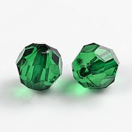 Transparent Acrylic Beads, Faceted Round, Sea Green, about 12mm in diameter, hole: 2mm, about 568pcs/500g(PL505Y-11)