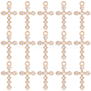 30Pcs Alloy Rhinestone Pendants, with Plastic Imitation Pearl Beaded, Cross Charms, Light Gold, 26x15x4mm, Hole: 2mm(FIND-SC0005-65)