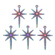 201 Stainless Steel Pendants, 8 Pointed Star, Rainbow Color, 39.5x25x1.5mm, Hole: 2mm(STAS-S119-062)