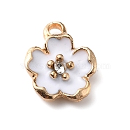 Alloy Enamel Pendants, with Crystal Rhinestone, Peach Blossom, White, 15x12x3.5mm, Hole: 2mm(ENAM-CJC0003-25B)