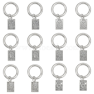 Tarot Theme Alloy Shoe Charms, with Alloy Spring Gate Rings, Rectangle with The Star XVII/The Wheel of Fortune X/The Moon XVIII Pattern, Antique Silver & Platinum, 53mm, 6 style, 2pcs/style, 12pcs/set(PALLOY-AB00062)