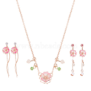 Sakura Jewelry Set, Alloy Pendant Necklaces & Tassel Stud Earrings, Golden, 17.01 inch(43.2cm), 52x14mm, 60x13mm(SJEW-AN0001-58)