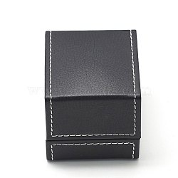 Plastic Imitation Leather Ring Boxes, with Velvet, Rectangle, Black, 6.8x6.1x5.8cm(OBOX-Q014-25)