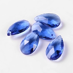 Faceted Teardrop Glass Pendants, Blue, 22x13x7mm, Hole: 1mm(X-GLAA-O008-B17)
