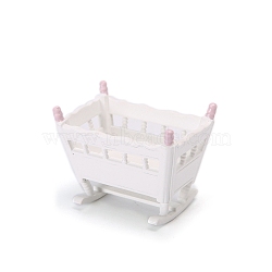 Wooden Cradle Miniature Ornaments, Micro Landscape Home Dollhouse Accessories, Pink, 70x60x95mm(PW-WGBA73E-01)