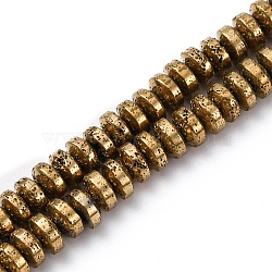 Electroplated Natural Lava Rock Beads Strands, Disc, Light Gold Plated, 6~6.5x3~3.5mm, Hole: 1.2mm, about 124pcs/strand, 15.75''(40cm)(G-A256-E01-01E)