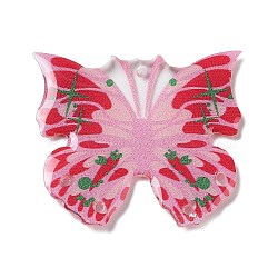 Transparent Resin Pendants, Butterfly Charm, Red, 30.5x34x2mm, Hole: 1.4mm(RESI-K033-02)