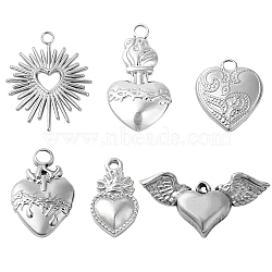 24Pcs 6 Style 304 Stainless Steel Pendants, Heart, Stainless Steel Color, 14~27x8~28x2~4mm, Hole: 1~3mm, 4pcs/style(STAS-SC0006-19P)