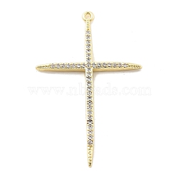 Brass Micro Pave Clear Cubic Zirconia Pendants, Cross, Rack Plating, Long-Lasting Plated, Lead Free & Cadmium Free, Real 18K Gold Plated, 47x30x3mm, Hole: 1.4mm(KK-L228-01G-03)