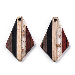 Transparent Resin & Walnut Wood Pendants, with Golden Foil, Rhombus Charm, Gold, 33x20x2~3mm, Hole: 2mm(RESI-TAC0017-06-B01)