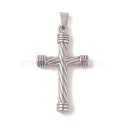 304 Stainless Steel Big Pendants, Cross Charm, Religion, Stainless Steel Color, 50x29x6.5mm, Hole: 7.5x4mm(STAS-M068-15P)