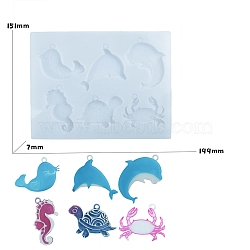 DIY Food Grade Silhouette Silicone Pendants Mold, Resin Casting Molds, for UV Resin, Epoxy Resin Craft Making, Sea Animals, 151x199x7mm(PW-WG22420-02)