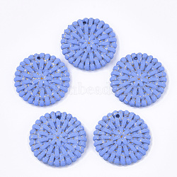 Resin Pendants, Imitation Woven Rattan Pattern, Flat Round, Cornflower Blue, 19x4~4.5mm, Hole: 1.2mm(X-RESI-S378-02B-04)