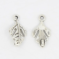 Alloy Leaf Pendants, Cadmium Free & Nickel Free & Lead Free, Antique Silver, 18x11x1.5mm, Hole: 1.5mm(EA11920Y-NF)