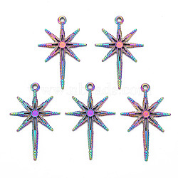 201 Stainless Steel Pendants, 8 Pointed Star, Rainbow Color, 39.5x25x1.5mm, Hole: 2mm(STAS-S119-062)