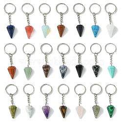 Gemstone Cone Pendant Keychain, with Platinum Tone Brass Findings, for Bag Jewelry Gift Decoration, 8cm(G-Z033-01)