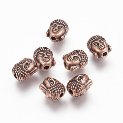 Tibetan Style Alloy Beads, Buddha Head, Red Copper, 10x9x8mm, Hole: 2mm(PALLOY-P144-18R)