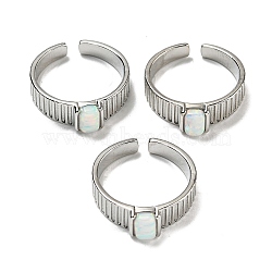 Synthetic Opal Adjustable Rings, with Platinum Brass Findings, Long-Lasting Plated, Jewely for Women, Rectangle, Adjustable(RJEW-K269-12P-04)