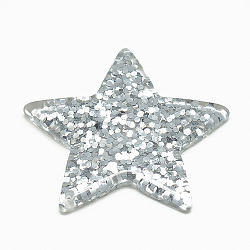Resin Cabochons, with Glitter Powder, Star, Silver, 37.5x39~40x4~5mm(CRES-Q197-58E)