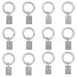Tarot Theme Alloy Shoe Charms, with Alloy Spring Gate Rings, Rectangle with The Star XVII/The Wheel of Fortune X/The Moon XVIII Pattern, Antique Silver & Platinum, 53mm, 6 style, 2pcs/style, 12pcs/set(PALLOY-AB00062)
