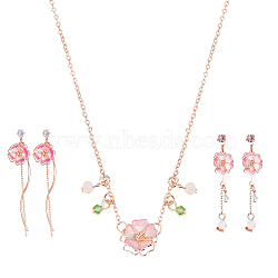 Sakura Jewelry Set, Alloy Pendant Necklaces & Tassel Stud Earrings, Golden, 17.01 inch(43.2cm), 52x14mm, 60x13mm(SJEW-AN0001-58)